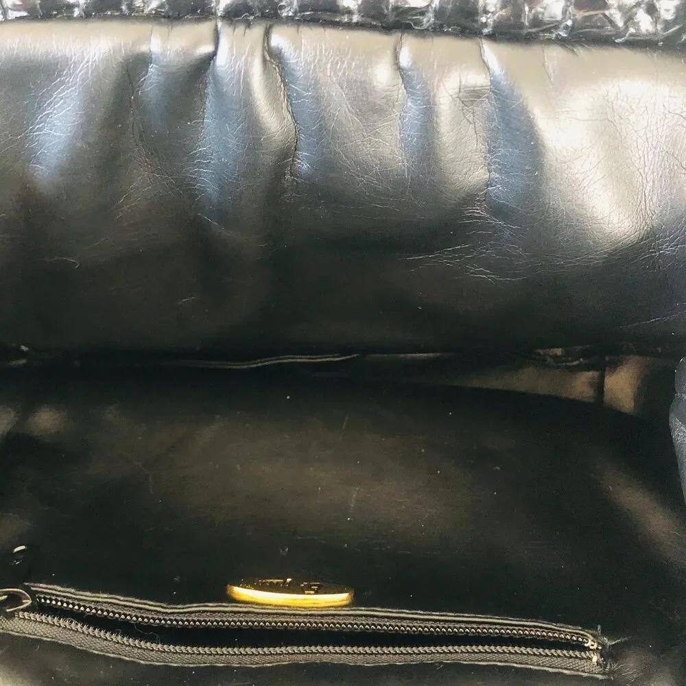 Vintage 1980's Aspects Genuine Black Snakeskin Ruched Crossbody Bag